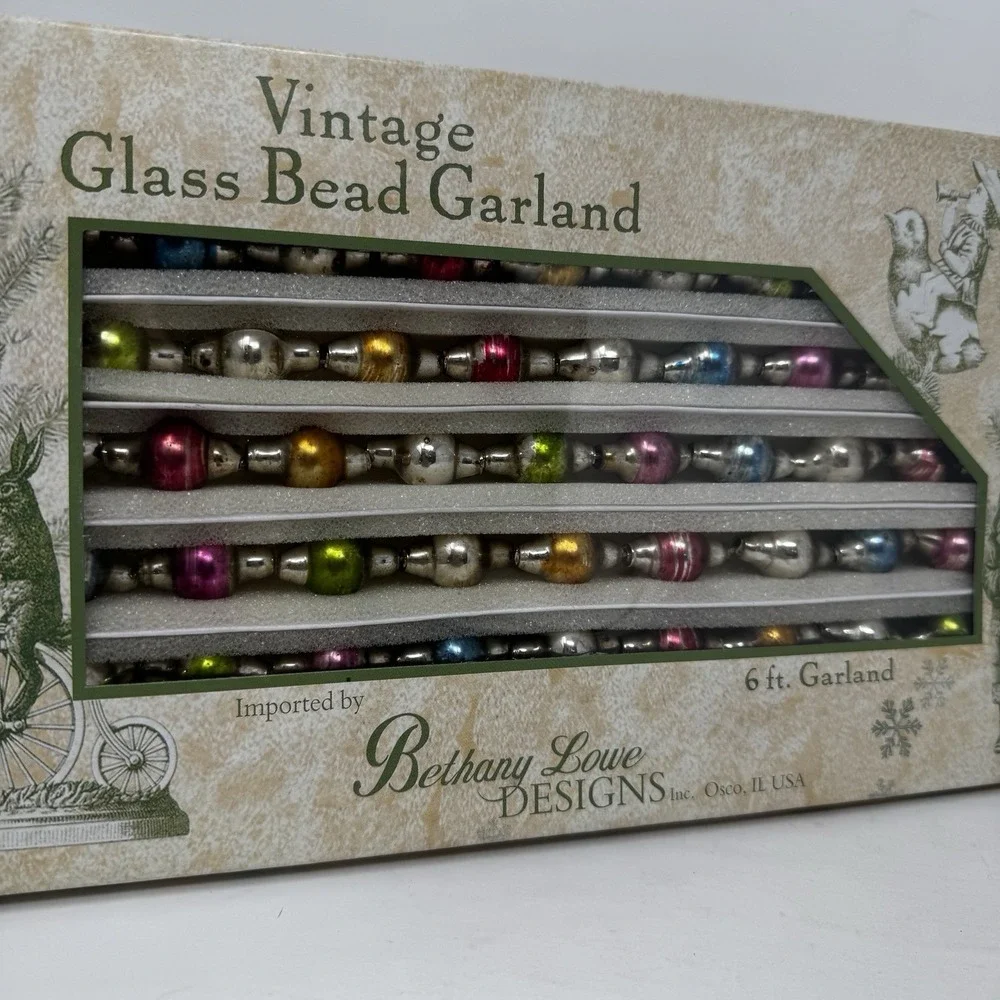 Vintage Glass Bead Garland Jewel Tones Orig Box Bethany Lowe 2 Boxes Lot Mercury
